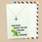 Your Speed Doesn't Metter 925 Sterling Silver Pendant With Adjustable Chain with Message Postcard